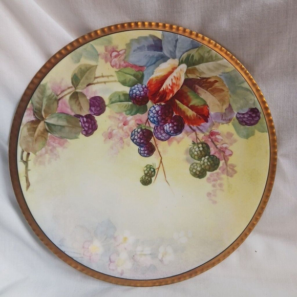 Limoges Other - Limoges Lagarde Hand Painted Blackberries Porcelain Plate 9 Inch